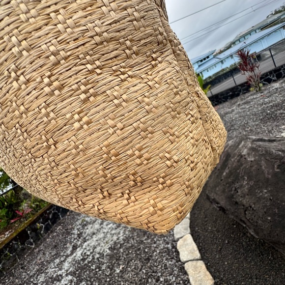 Bath & Body Works Straw Tote Basket Bag Pink Gingham Lining Black Handles - Picture 7 of 12